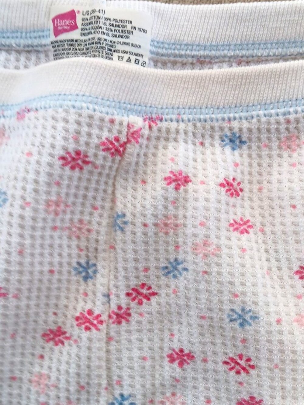 New Large Hanes Women's Thermal Pajama Bottoms Snowflake Print Cotton Blend